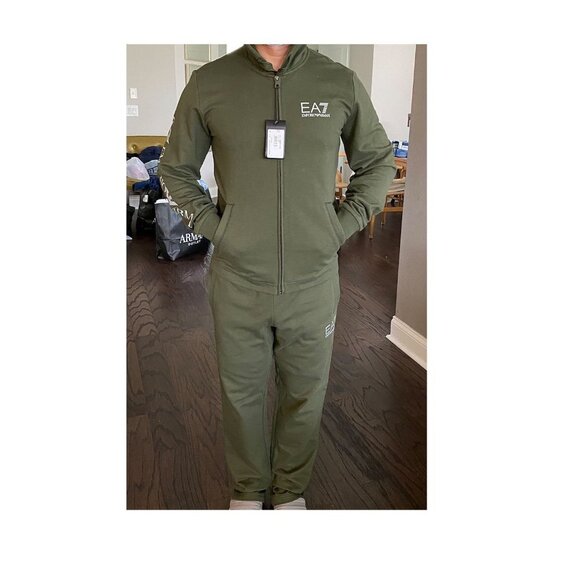 EA7 EMPORIO ARMANI GREEN COTTON SWEATPANTS X-LARGE - Picture 3 of 6